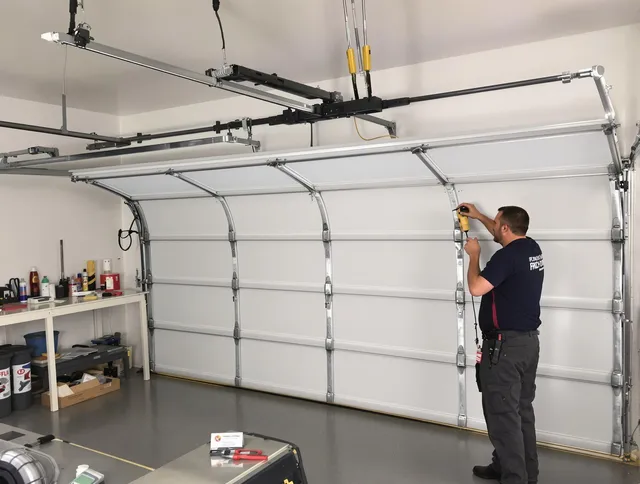 Beaumont Garage Door Repair certified technician performing overhead door system repair in Beaumont